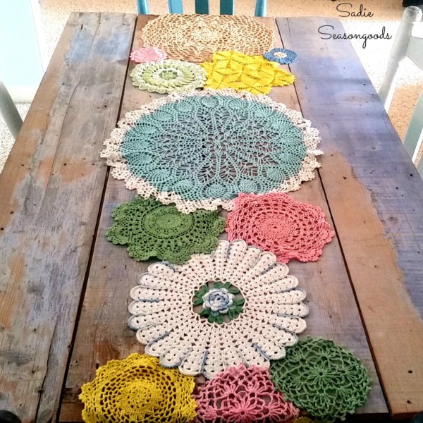 5_vintage_crocheted_doilies_dyed_and_repurposed_upcycled_into_DIY_doily_table_runner_for_Spring_by_Sadie_Seasongoods