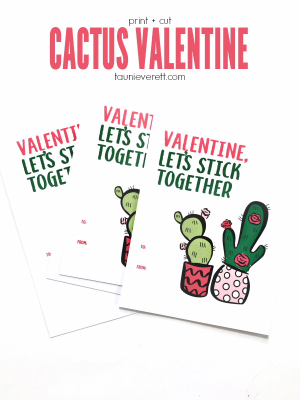 Print + cut let's stick together cactus Valentine, available for immediate download #valentine #printable #valentinecard